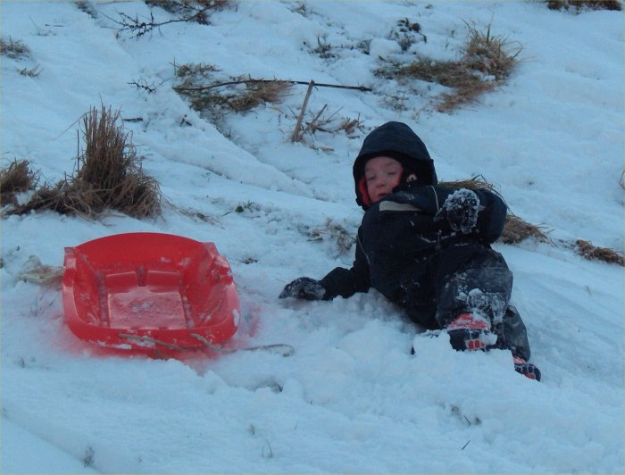 Photo: Grant Innes just come off his sledge at Staxigoe Harbour